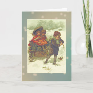 Cartes Pour Fêtes Annuelles Riding on a Cart of Holly