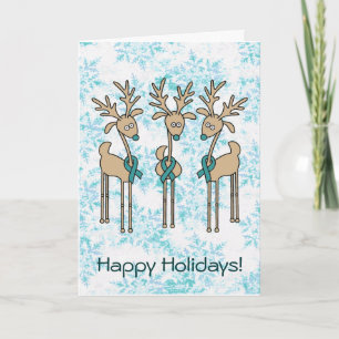 Cartes Pour Fêtes Annuelles Rindeer à ruban turquoise (cancer utérin)