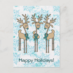 Cartes Pour Fêtes Annuelles Rindeer à ruban turquoise (cancer utérin)