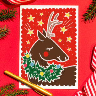 Cartes Pour Fêtes Annuelles Rindeer de style stamp rétro coloré