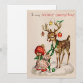 Cartes Pour Fêtes Annuelles Rindeer et fille de Noël (Devant / Derrière)