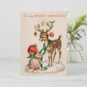 Cartes Pour Fêtes Annuelles Rindeer et fille de Noël (Debout devant)