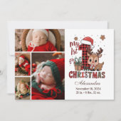 Cartes Pour Fêtes Annuelles Rindeer Plaid 4 Photo Premier Noël (Devant)