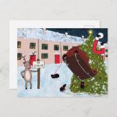 Cartes Pour Fêtes Annuelles Rinder drôle en grève Cartoon Noël (Devant / Derrière)