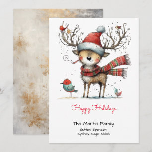 Cartes Pour Fêtes Annuelles Rinder mignonne dans un chapeau de Santa Happy