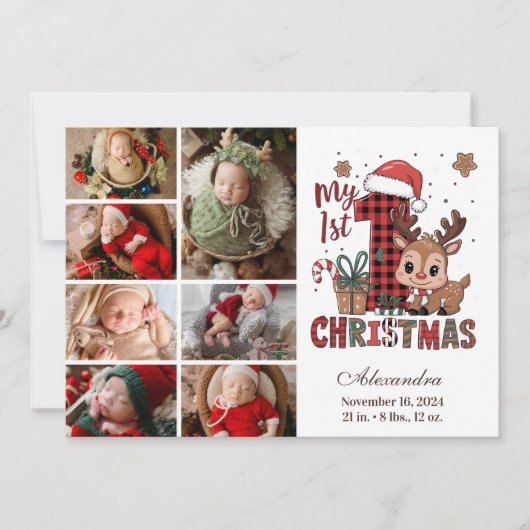 Cartes Pour Fêtes Annuelles Rinder Plaid 7 Photo Premier Noël (Devant)