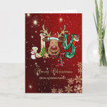 Cartes Pour Fêtes Annuelles Rinder, Snowman, Snowflakes Rouge<br><div class="desc">Reindeer,  bonhomme de neige et flocons de neige sur arrière - plan rouge en font une carte de voeux de Noël ou de vacances parfaite pour les amis et la famille.</div>