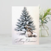 Cartes Pour Fêtes Annuelles Robe Rustique D'Aquarelle En Neige Personnalisé No (Debout devant)