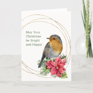 Cartes Pour Fêtes Annuelles Robin rouge, Poinsettia, pin, Noël saint