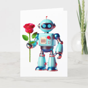 Cartes Pour Fêtes Annuelles Robot avec Rose
