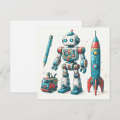 Cartes Pour Fêtes Annuelles Robot avec vaisseau spatial (Devant / Derrière)