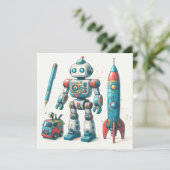 Cartes Pour Fêtes Annuelles Robot avec vaisseau spatial (Debout devant)