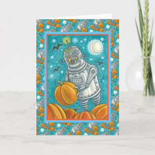 CARTES POUR FÊTES ANNUELLES ROBOT CUEILLANT DES CITROUILLES, HOMME MÉCANIQUE H