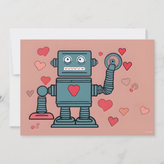 Cartes Pour Fêtes Annuelles Robot Valentine Cœurs Note d'amour (Devant)