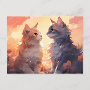 Cartes Pour Fêtes Annuelles Romance d'amour de chat à l'aquarelle douce
