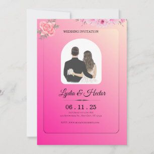 Cartes Pour Fêtes Annuelles -Romantique-Rose-Aquarelle-Florale-Couple-Mariage-