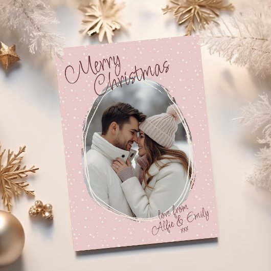 Cartes Pour Fêtes Annuelles Romantique rose manuscrit photo Joyeux Noël