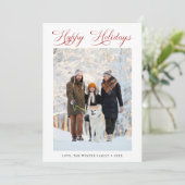 Cartes Pour Fêtes Annuelles Romantique Rouge Script Joyeux Vacances 2 Photo (Debout devant)