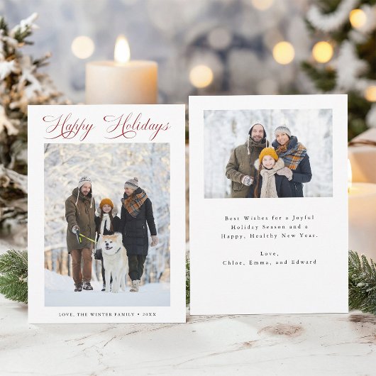 Cartes Pour Fêtes Annuelles Romantique Rouge Script Joyeux Vacances 2 Photo