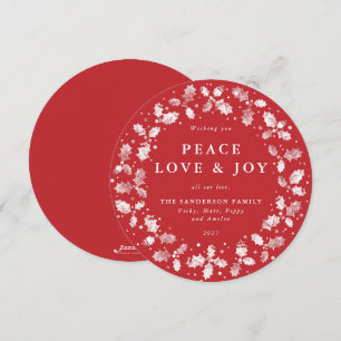 Cartes Pour Fêtes Annuelles Rond Rouge Holly Wreath Paix Amour + Joie