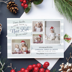 Cartes Pour Fêtes Annuelles Room on the Nice List Christmas Birth Announcement