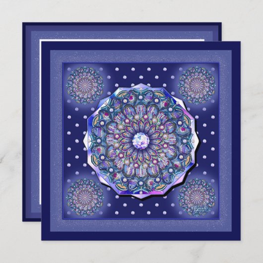 Cartes Pour Fêtes Annuelles Rosace bleue (Devant / Derrière)