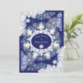 Cartes Pour Fêtes Annuelles Rosace bleue et flocon de neige (Debout devant)
