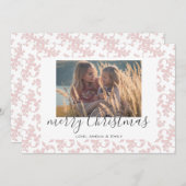 Cartes Pour Fêtes Annuelles Rose blanc Rococo Joyeux Noël Script Photo (Devant / Derrière)