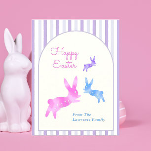 Cartes Pour Fêtes Annuelles Rose Bleu Violet Aquarelle Mignon Lapin Pâques 