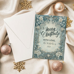 Cartes Pour Fêtes Annuelles Rose de Noël Bleu Hiver