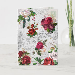 Cartes Pour Fêtes Annuelles Rose de Noël Vintage Joyeux Noel Ephemera