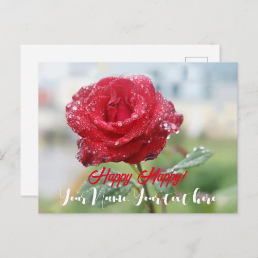 Cartes Pour Fêtes Annuelles Rose en gouttes de pluie (Devant / Derrière)