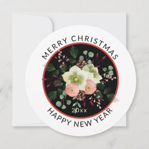 Cartes Pour Fêtes Annuelles Rose florale blanche de Carême de Noël ronde et mi