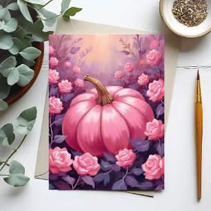 Cartes Pour Fêtes Annuelles Rose florale citrouille rose Halloween Thanksgivin