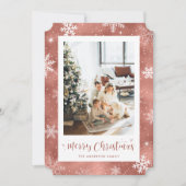 Cartes Pour Fêtes Annuelles Rose Gold Foil Snowflake Photo Joyeux Noël (Devant)