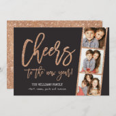 Cartes Pour Fêtes Annuelles Rose Gold Parties scintillant 3-Photo Filmstrip Ho (Devant / Derrière)