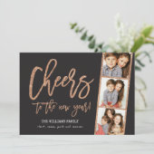 Cartes Pour Fêtes Annuelles Rose Gold Parties scintillant 3-Photo Filmstrip Ho (Debout devant)