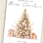 Cartes Pour Fêtes Annuelles Rose Gold Tree 2026 Calendrier Joyeux Noël<br><div class="desc">Rose Gold Treet 2026 Calendrier Joyeux Noël est dans un stylet de style manuscrit. Avec un calendrier pratique 2026 au dos pour vos récipiendaires et de bonnes salutations pour le Nouvel An.</div>