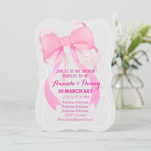 Cartes Pour Fêtes Annuelles rose Gris Baby shower (Debout devant)
