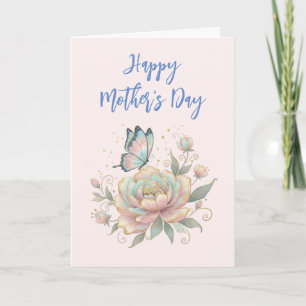 Cartes Pour Fêtes Annuelles Rose Magique et Papillon Couleurs Pastel
