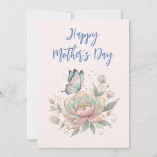 Cartes Pour Fêtes Annuelles Rose Magique et Papillon Pastel pour la Fête des M