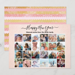 Cartes Pour Fêtes Annuelles Rose moderne Gold Rose élégant Script Photo Collag