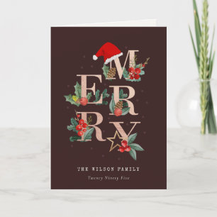 Cartes Pour Fêtes Annuelles Rose Or Brun Foncé Rouge Joyeux Noël Feuillage Ph