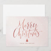 Cartes Pour Fêtes Annuelles Rose or simple calligraphie manuscrite Noël (Devant / Derrière)