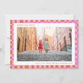Cartes Pour Fêtes Annuelles Rose Orange Unique Rétro Damier Deux Photo (Devant)