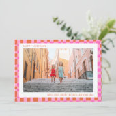 Cartes Pour Fêtes Annuelles Rose Orange Unique Rétro Damier Deux Photo (Debout devant)