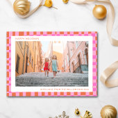 Cartes Pour Fêtes Annuelles Rose Orange Unique Rétro Damier Deux Photo