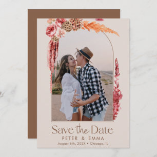 Cartes Pour Fêtes Annuelles Rose pâle Boho Save the Date Pampas Grass Photo
