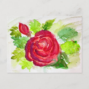 Cartes Pour Fêtes Annuelles Rose rouge dans l'aquarelle en fleur peinture flor