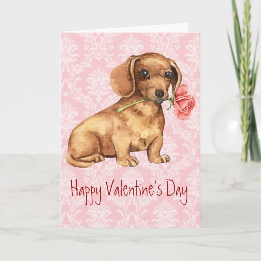 Cartes Pour Fêtes Annuelles Rose Valentin Dachshund (Devant)